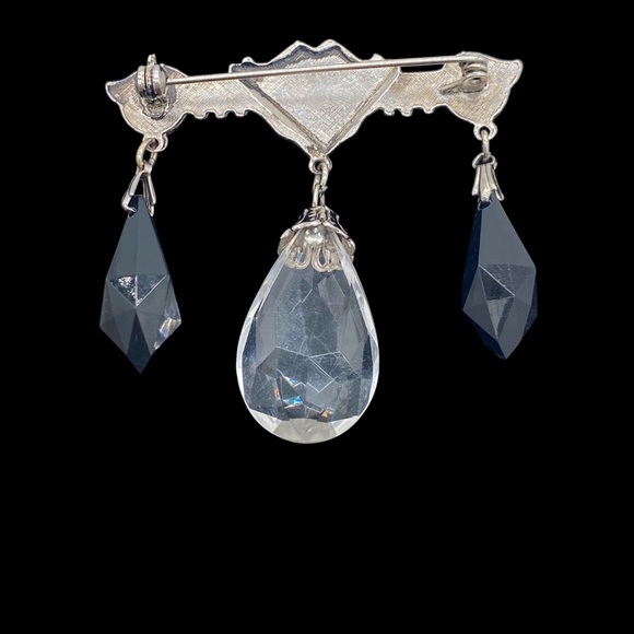 Vintage Baroque Bar Brooch Lucite Drops - Monochrome - Silver-Tone - Victorian - Picture 3 of 4